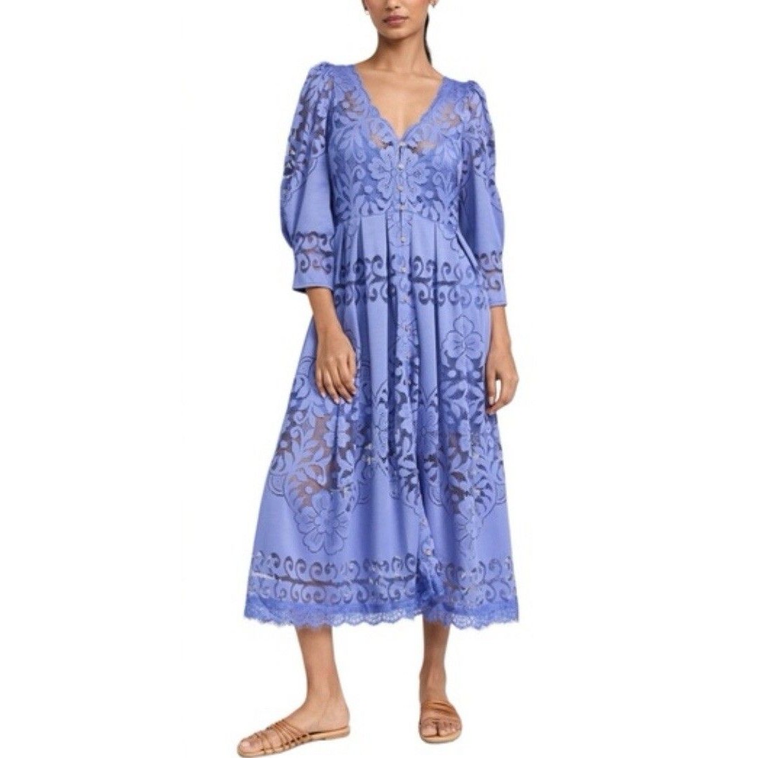 Free People Shadow Dance Midi Dress Persian Jewel Blue Lace Preppy Small New
